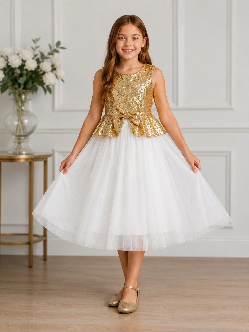 Girls Chasing Fireflies Gold Sequin Party Dress Size 10